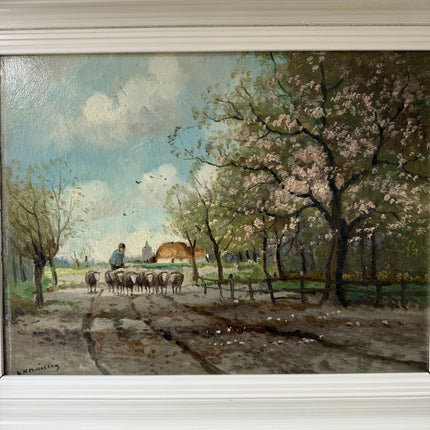 Rustic Landscape Oil Painting "Sheep Herd" Refined Artwork Holland Art Shop