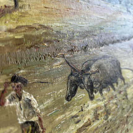 Refined Farm Oil Painting "Water Buffalo" Vintage Small Art Holland Art Shop