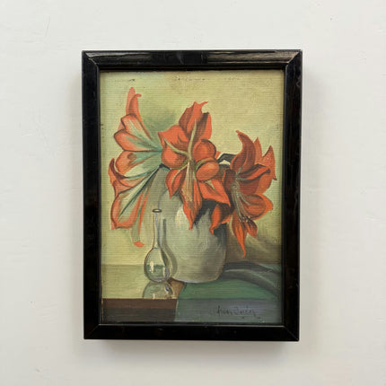 Elegant Flowery Still Life Oil Painting "Green Hill" Expressive Small Artwork Holland Art Shop