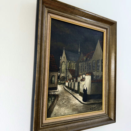 Traditional Cityscape Oil Painting "Solitary Nun" Original Artwork Holland Art Shop