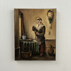 Vintage Portrait Oil Painting "Woman Pouring" Traditional Small Artwork Holland Art Shop