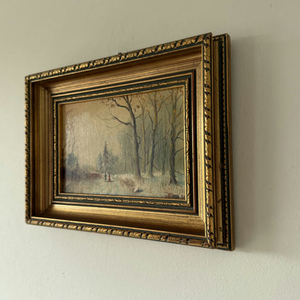 Detailed Winter Landscape Oil Painting "Snowy Path" Handcrafted Small Art Holland Art Shop