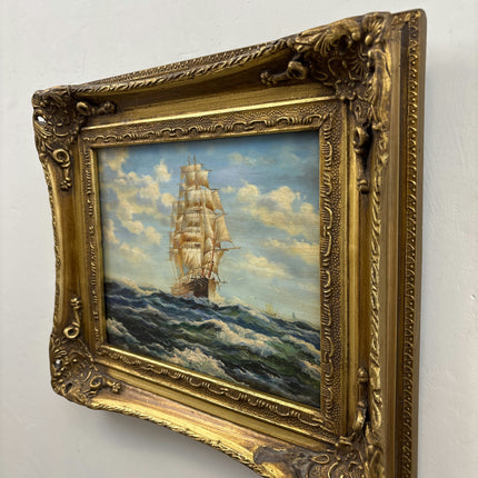 19th Century Antique Seascape Oil Painting "Sailing Ship" French Artwork Holland Art Shop