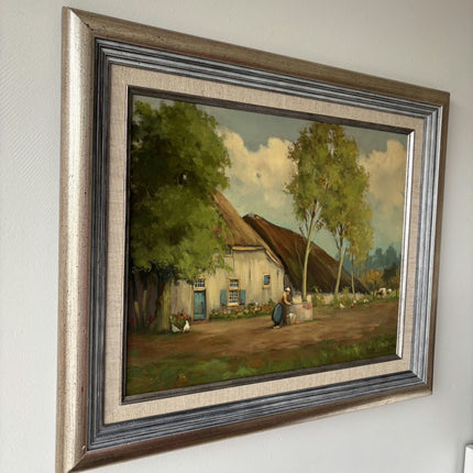 Detailed Farm Oil Painting "Thatched Cottage" Refined Artwork Holland Art Shop