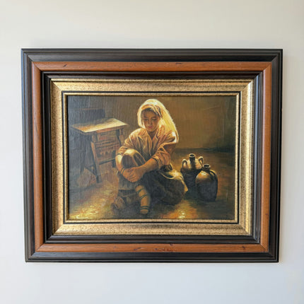 Elegant Portrait Oil Painting "Seated Woman" Rustic Artwork Holland Art Shop