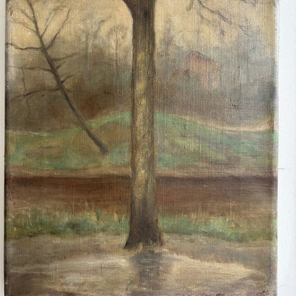 Rustic Landscape Oil Painting "Bare Tree" Authentic Small Art Holland Art Shop
