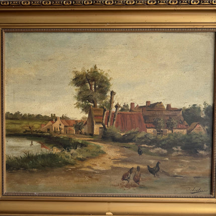 Detailed Farm Oil Painting "Village Roofs" Timeless Large Art Holland Art Shop