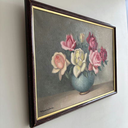 Authentic Floral Still Life Oil Painting "Blue Vase" Vintage Art Holland Art Shop