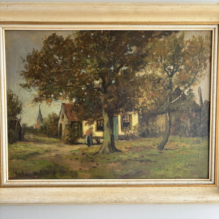 Vintage Landscape Oil Painting "Village Tree" Original Dutch Artwork Holland Art Shop