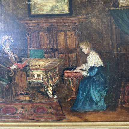 19th Century Antique Interior Oil Painting "Gilded Frame" Artwork Holland Art Shop