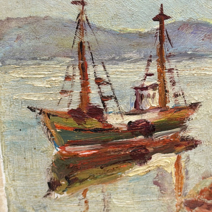 Traditional Harbor Scene Oil Painting "Red Boathouse" Handcrafted Small Art Holland Art Shop