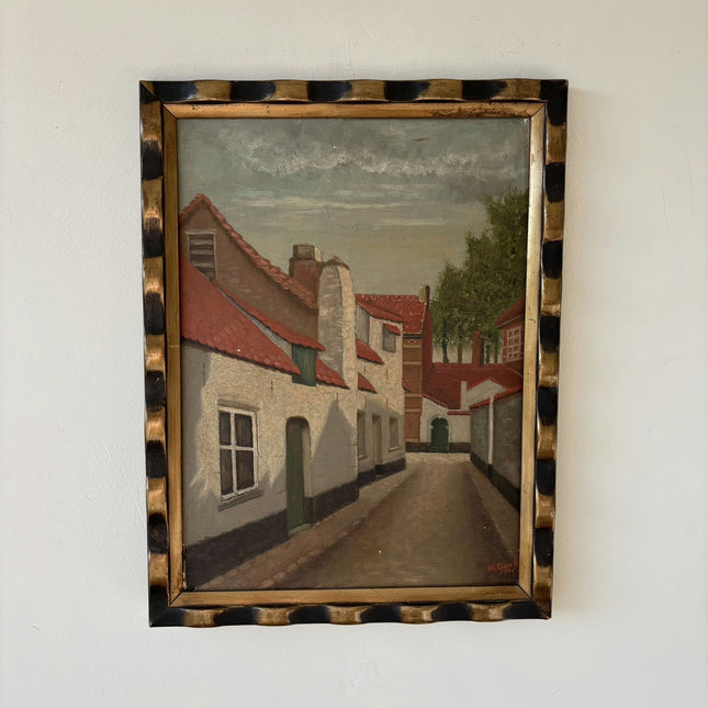 Handcrafted Cityscape Oil Painting "Row Houses" Elegant Small Artwork Holland Art Shop