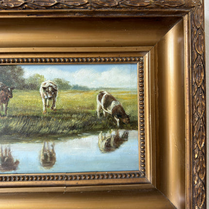 Remarkable Oil Painting Animals "Grazing Cows" Handcrafted Small Art Holland Art Shop