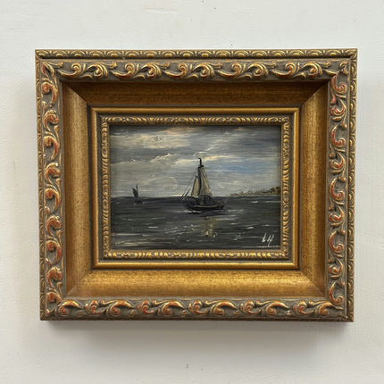Detailed Seascape Oil Painting "Sailing Boat" Handcrafted Small Art Holland Art Shop