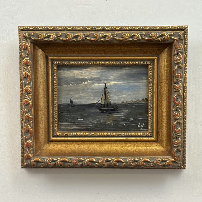 Detailed Seascape Oil Painting "Sailing Boat" Handcrafted Small Art Holland Art Shop