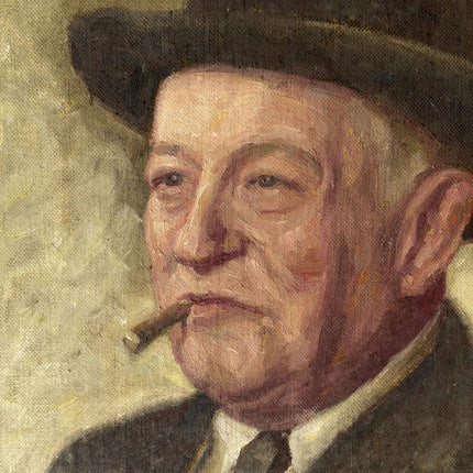 Rustic Portrait Oil Painting "Man With Cigar" Classic Small Artwork Holland Art Shop