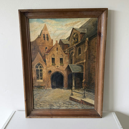 Refined Church Interior Oil Painting "Stone Courtyard" Handcrafted Artwork Holland Art Shop