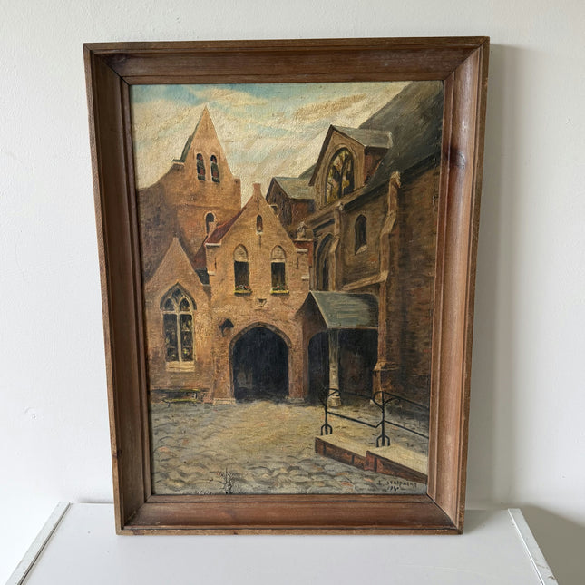 Refined Church Interior Oil Painting "Stone Courtyard" Handcrafted Artwork Holland Art Shop