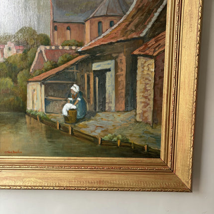 Vintage Cityscape Oil Painting "Church Tower" Original Belgique Art Holland Art Shop
