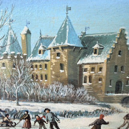 Striking Oil Painting Winter Landscape "Winter Playtime" Authentic Small Art