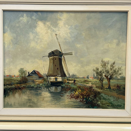 Detailed Landscape Oil Painting "Windmill Scene" Refined Artwork Holland Art Shop