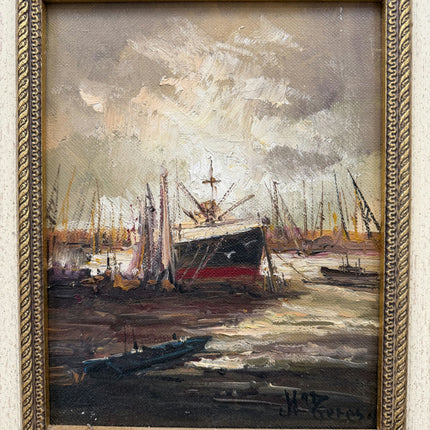 Refined Harbor Scene Oil Painting "Ornate Frame" Classic Artwork Holland Art Shop