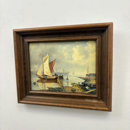 Refined Seascape Oil Painting "Sailing Boat" Rustic Small Artwork Holland Art Shop