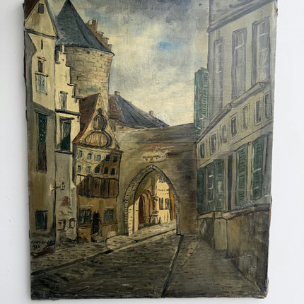 Expressive Cityscape Oil Painting "Stone Archway" Detailed Artwork Holland Art Shop