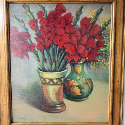 Refined Floral Still Life Oil Painting "Red Gladiolus" Elegant Large Art Holland Art Shop