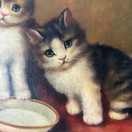 Antique Interior Oil Painting "Three Kittens" Handcrafted Small Art Holland Art Shop