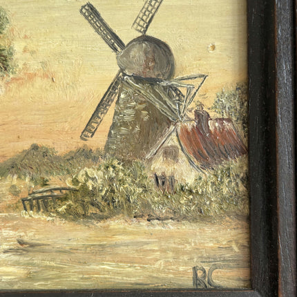 Refined Landscape Oil Painting "Windmill Scene" Vintage Small Artwork Holland Art Shop