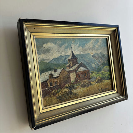 Elegant Landscape Oil Painting "Village Church" Vintage Small Artwork Holland Art Shop