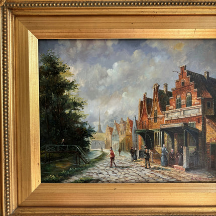 Rustic Cityscape Oil Painting "Gilded Frame" Authentic Small Art Holland Art Shop