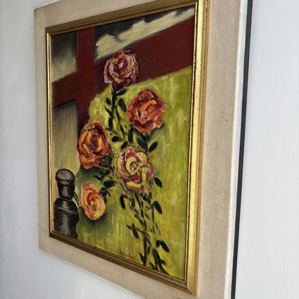 Vintage Floral Still Life Oil Painting "Vase Roses" Expressive Art Holland Art Shop