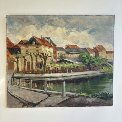 Original Cityscape Oil Painting "Row Houses" Detailed Art Holland Art Shop