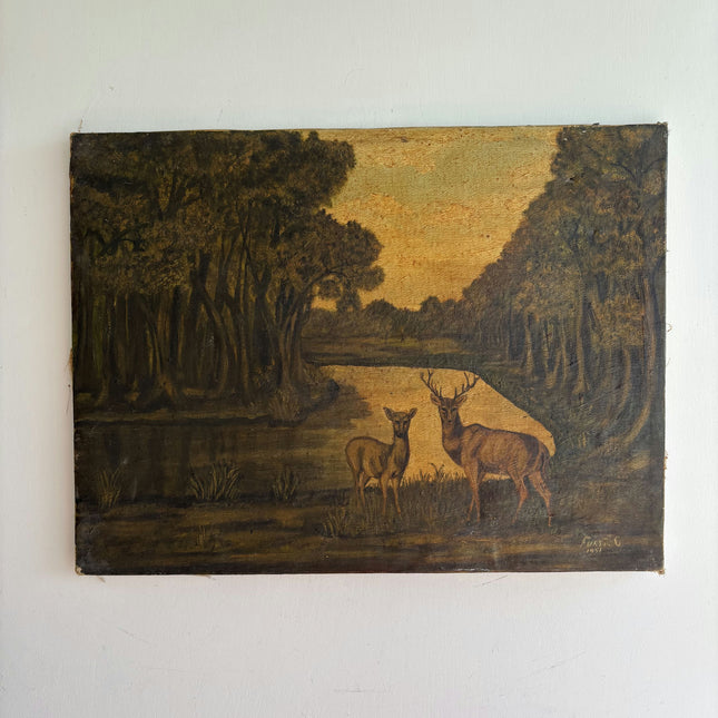 Handcrafted Animals Oil Painting "Pair Of Deer" Refined Small Art Holland Art Shop