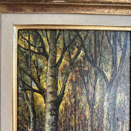 Antique Landscape Oil Painting "Birch Trees" Detailed Small Art Holland Art Shop