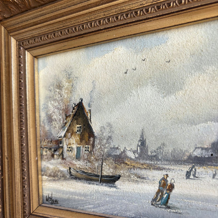 Original Winter Landscape Oil Painting "Gilded Frame" Elegant Small Art Holland Art Shop