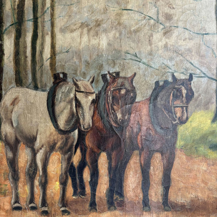 Handcrafted Animals Oil Painting "Three Horses" Vintage Large Artwork Holland Art Shop