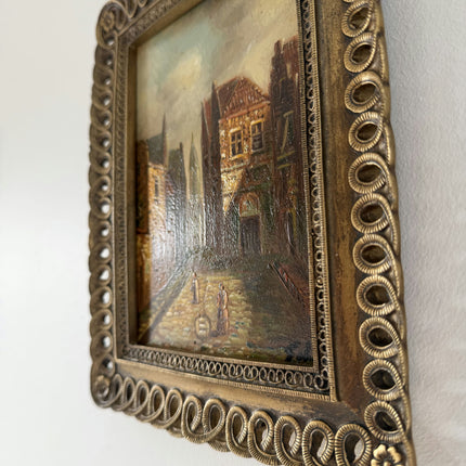 Marvelous Oil Painting Cityscape "Old Town Square" Figurative Small Art Holland Art Shop