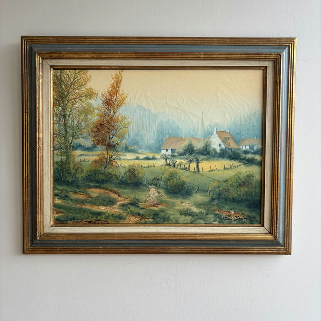 Vintage Landscape Oil Painting "Cottage Cluster" Handcrafted Belgique Art Holland Art Shop