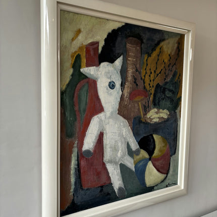 Expressive Still Life Oil Painting "White Cat" Rustic Artwork Holland Art Shop