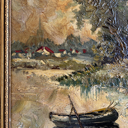 Refined Landscape Oil Painting "Rowboat Alone" Vintage Dutch  Artwork Holland Art Shop