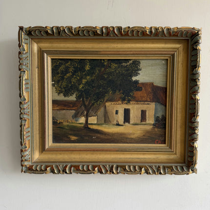 Vintage Farm Oil Painting "Gilded Frame" Authentic Small Artwork Holland Art Shop