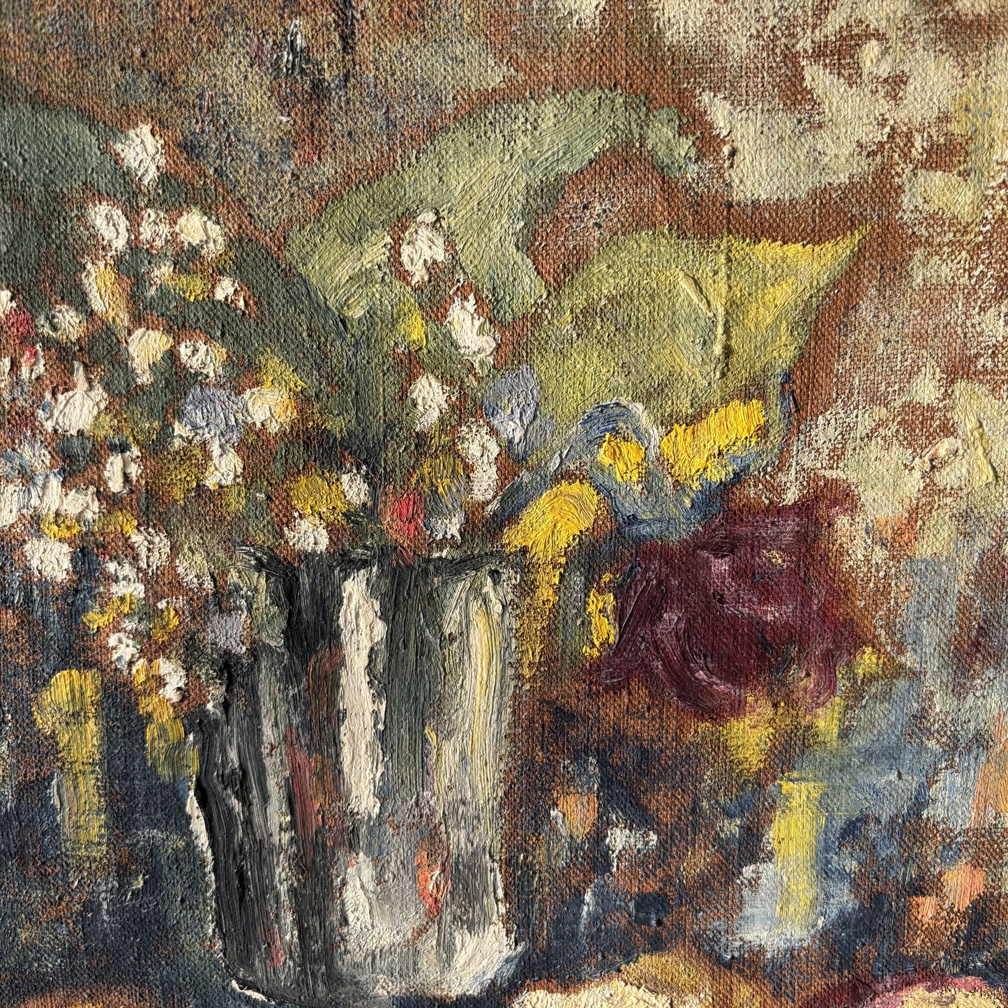 Remarkable Still Life Oil Painting "Flowering Vase" Traditional Small Artwork