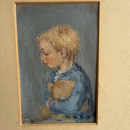 Rustic Figurative Oil Painting "Two Children" Authentic Small Artwork Holland Art Shop