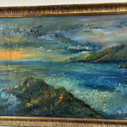 Vintage Oil Painting Seascape "Rocky Shoreline" Intriguing Medium Artwork