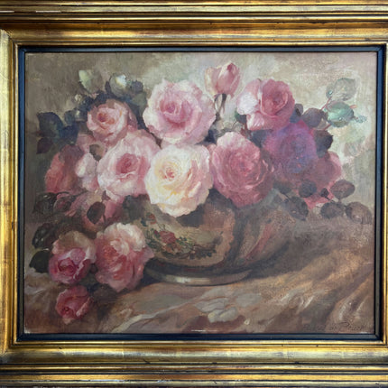 Elegant Floral Still Life Oil Painting "Pink Roses" Expressive Art Holland Art Shop
