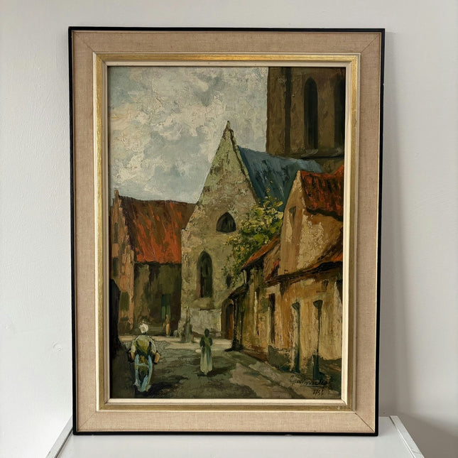 Authentic Oil Painting Cityscape "Church Steeple" Intriguing Large Artwork Holland Art Shop
