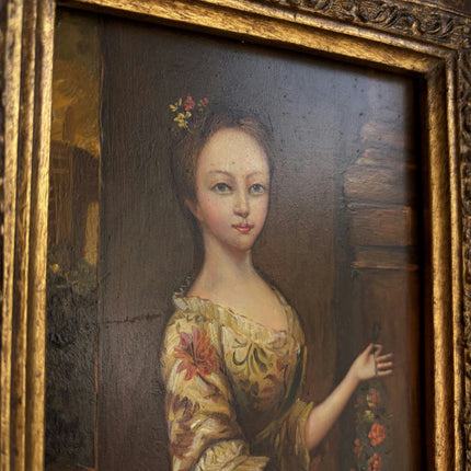19th Century Antique Portrait Oil Painting "Young Woman" Small Art Holland Art Shop